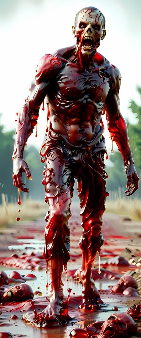 Blood for the Blood God,blood,(A Zombie all made from blood:1),full body,open mouth,(walking through a forgotten battlefield),RAW photo,best quality,(realistic, photo-realistic:1.3),masterpiece,extremely detailed,an eerie atmosphere,<lora:add-detail-xl:1>