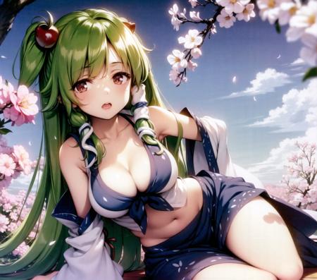 <lora:ke-ta:0.9>, kochiya sanae, cleavage, cherry blossoms