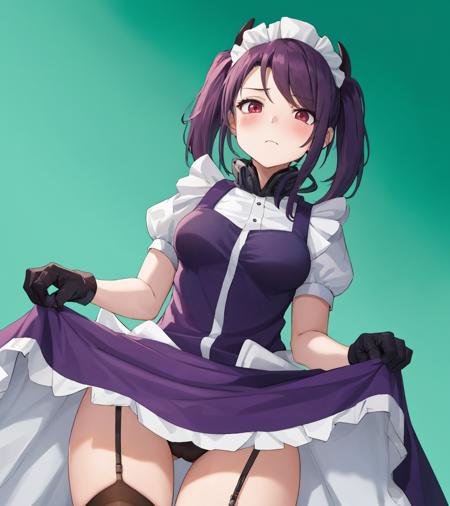 1girl, jill, office, (agentsfnormal:1.2), cowboy shot, maid, skirt lift, blush, embarrassed, purple hair, horns
<lora:Jill:1> <lora:AgentSFNormal_Costume:1>