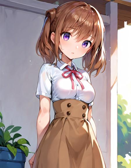 kmkgyui,  kmkgyui, medium hair, brown hair, twintails, purple eyes, medium breasts,  score_9, score_8_up, score_7_up, source_anime,