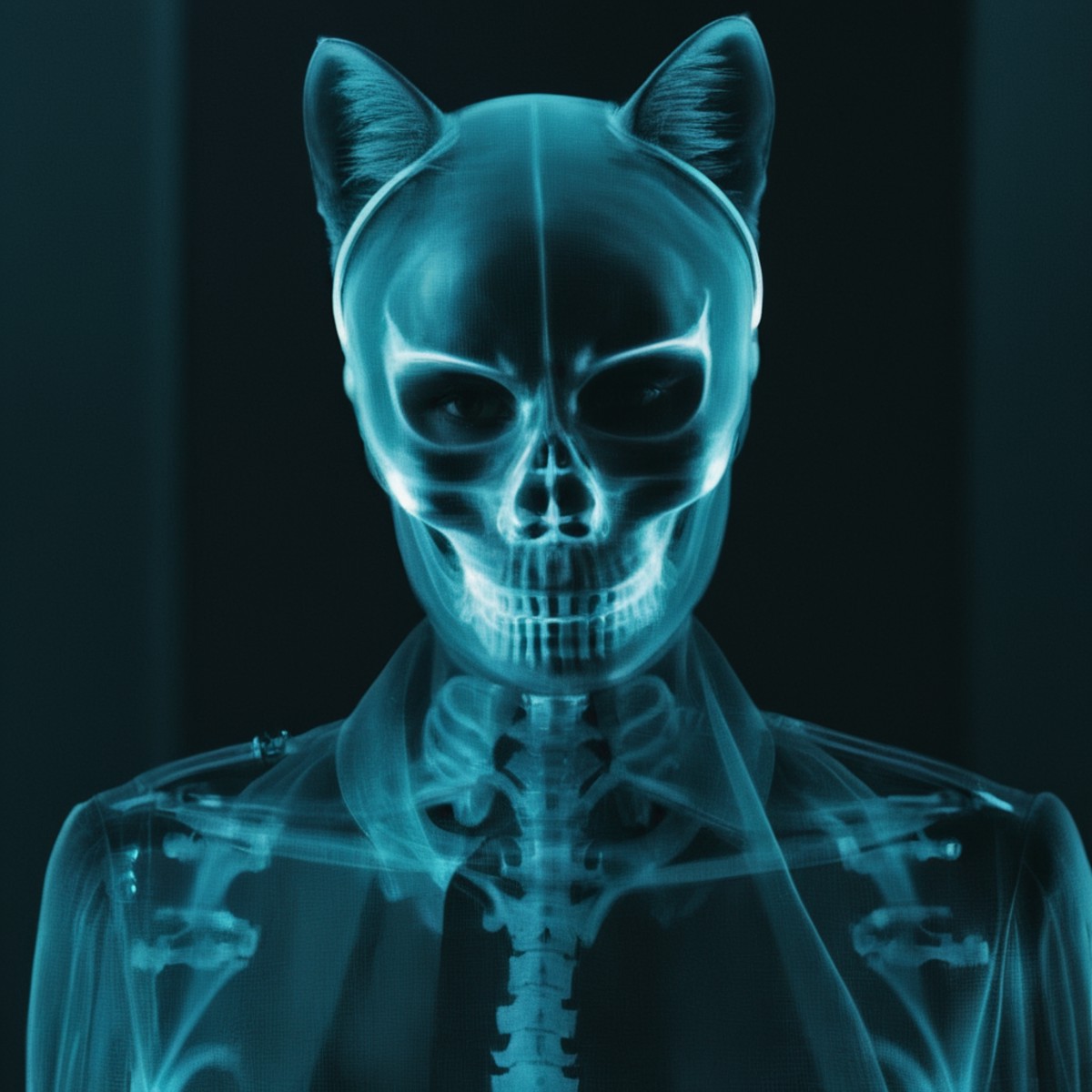 cinematic film still of  <lora:x-ray style:1>
portrait Skeleton of catwoman looking at camera
x-ray style