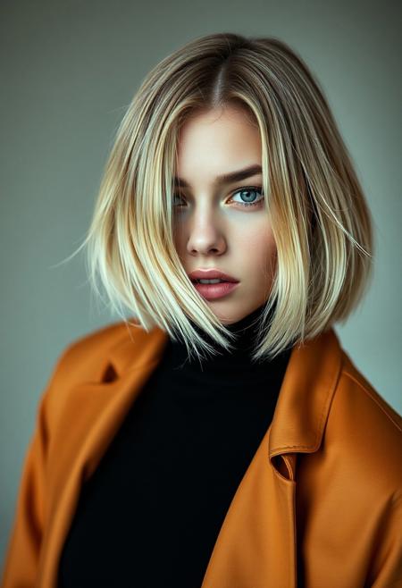 A striking abstract fashion shoot featuring a beautiful blonde supermodel with a layered bob hairstyle in obscure clothes, obscure locations, obscure poses, obscure make up