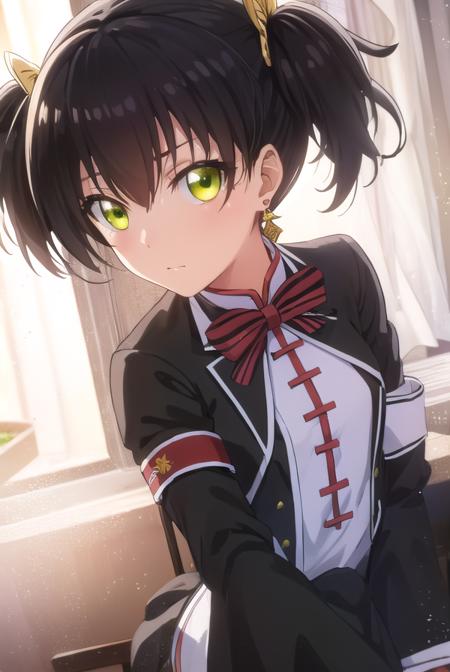 kochouwang, <lora:kochou wang s1-lora-nochekaiser:1>,
kochou wang, short hair, black hair, twintails, (green eyes:1.3),
BREAK thighhighs, long sleeves, dress, bow, ribbon, jewelry, earrings, black thighhighs, sleeves past wrists, chinese clothes, armband, sleeves past fingers,
BREAK indoors, classroom,
BREAK looking at viewer, (cowboy shot:1.5),
BREAK <lyco:GoodHands-beta2:1>, (masterpiece:1.2), best quality, high resolution, unity 8k wallpaper, (illustration:0.8), (beautiful detailed eyes:1.6), extremely detailed face, perfect lighting, extremely detailed CG, (perfect hands, perfect anatomy),