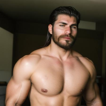 <lora:Thiago Lacerda:1>, realistic, photograph, beard, muscled, face focus, face details, muscled show, body abs,