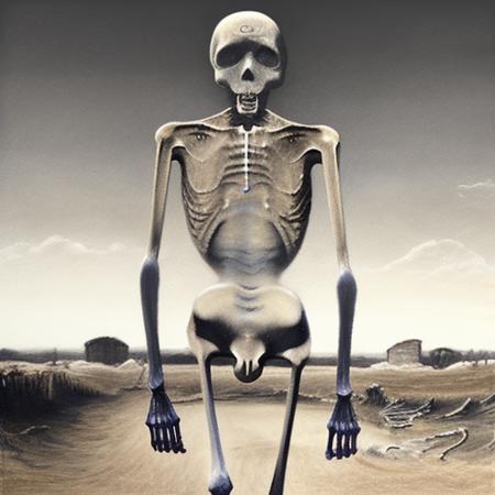 1boy, sky, realistic, crack, ribs, skeleton, male focus, standing