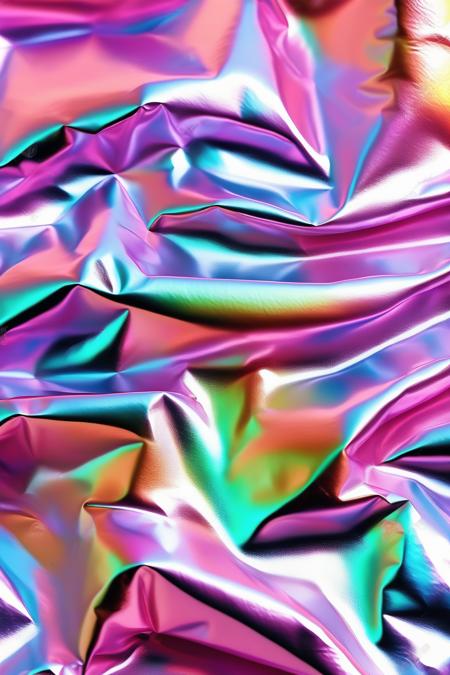 <lora:Made Of Iridescent Foil:1>Made Of Iridescent Foil - Holographic Iridescent Color Wrinkled Foil Background with rainbow colors which are blending very smooth into each other and are bright