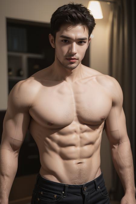 handsome male,look at viewer,big muscle