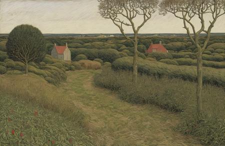 style of Henry Moret, parcel ,hedgerow,arboretum ,thicket ,farm , Archipelago,