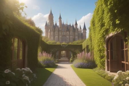 A happy cute, (castle:1.2), building, architecture, Adorable, heart warming, cheerful, detailed, bright colours, shiny, eco-friendly, garden, spring, environmental, sunlight, shadows, digital art, whimsical, playful, intricate details, high resolution, photorealistic, joyful atmosphere, gentle, soft lighting, cartoonish style, enchanting, vivid, appealing, imaginative, family-friendly, [photography, realistic, photorealistic, (8k), (highly detailed), cinematic lighting, intricate details, (high resolution), award-winning,   correct focus, realistic, realistic lighting, (highly detailed),  masterpiece], ((Cinematic Still-Shot)), no humans,