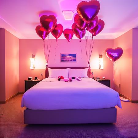 <lora:JJsLoveHotel:.7>,((Love Hotel)) ,  ,realistic, best quality, masterpiece , ((soft lighting)), heart, no humans, bed, baloon, pillow, bedroom, reflection,
RAW photo, (high detailed),  dslr,  high quality, (ultra realistic), Fujifilm XT3,clubhouse, pink, neon light, ceiling light, <lora:add_detail:-0.8>