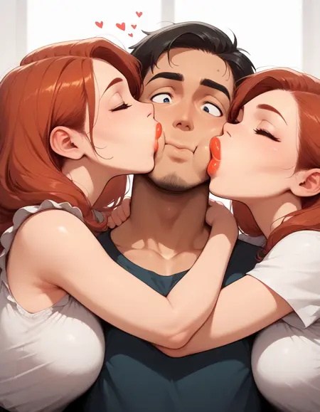 (Illustrious) 2girls, kissing cheeks, kissing lora