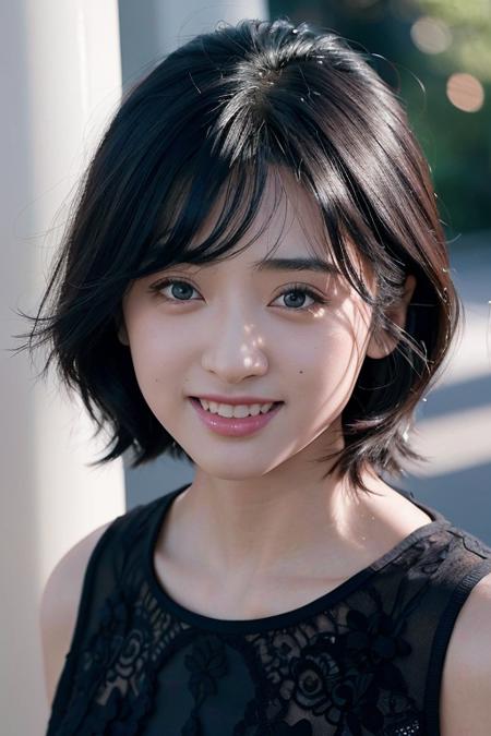 shenyue,black top,(8k, best quality, masterpiece:1.2),(intricate details:1.4),(photorealistic:1.4),octane render, complex 3d render ultra detailed, studio soft light, rim light, vibrant details, ultra detailed, realistic skin texture, detailed face,(smile:1.2), extremely detailed CG unity 8k wallpaper, makeup,(detailed random background:1.2),(half body), <lora:shenyue1:0.7>