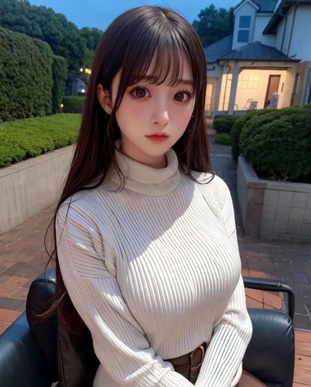 best quality, photorealistic, 8k, high res, 1girl, woman, (skindentation), (portrait:0.6), blur background, outdoor, (high-neck sweater:1.8), gorgeous, (night, floating hair:1.5), (dynamic pose:0.8), soft lighting, wind, garden, looking at viewer, (1girl eyes looking at viewer, brown hair, parted bangs:1.6), photorealistic, (bokeh), gorgeous, pureerosface_v1, <lora:grav-naomi:0.61>