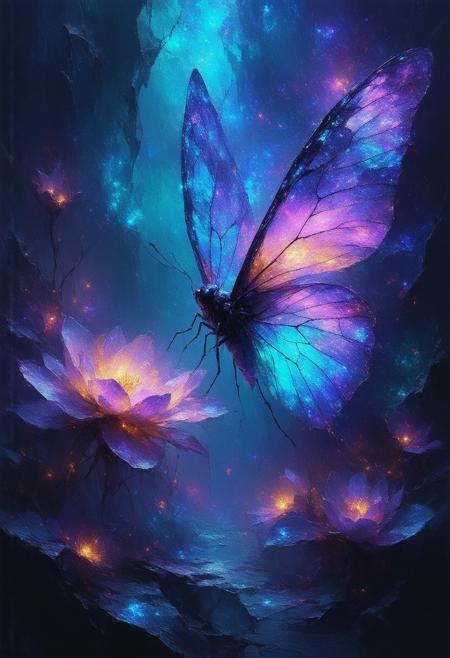 A surreal and mesmerizing scene, depicting a delicate, butterfly-like alien creature with glowing, bioluminescent wings interacting with an otherworldly, carnivorous flower, rendered in a fractured stained-glass Cubist vision. The composition explodes with vibrant, unnatural hues â iridescent turquoise, electric fuchsia, and deep space violet â sharply contrasted by stark black outlines and a pervasive, otherworldly glow. Multiple perspectives converge, revealing the creature's ethereal beauty and the flower's predatory grace from various angles, creating a dynamic interplay of vulnerability and danger. Subtle photorealistic details â the intricate patterns on the creature's wings, the glistening texture of the flowerâs petals, the delicate veins of bioluminescence â are intricately interwoven with the geometric fragmentation, grounding the fantastical elements with a sense of unsettling realism. A soft, pulsating glow emanates from within the stained-glass elements, intensifying the sense of alien mystery and latent threat. Ultra detailed, 8k resolution, volumetric lighting, octane render, a visually arresting and emotionally charged composition, exploring the beauty and peril of the unknown.