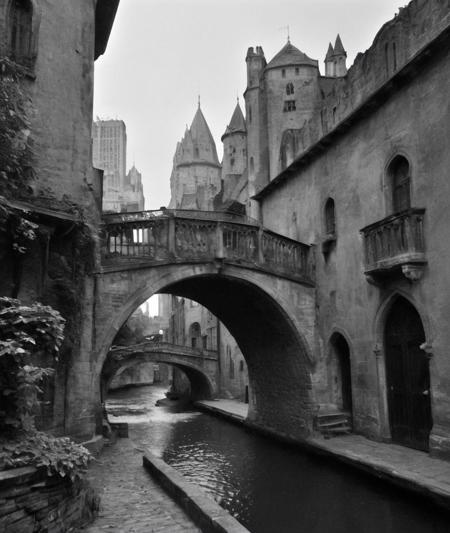 , <lora:nklnor:1> in the style of nklnor, film-noir,                black & yellow, industrial, heavy duty, modular,           a grand capital city nestled in the heart of a magical realm inspired by Dungeons and Dragons. The city stands as a testament to both architectural splendor and mystical enchantments. The streets are bustling with life, filled with a diverse array of creatures, both human and fantastical, going about their daily routines. The buildings showcase a harmonious blend of traditional medieval design and whimsical magical enhancements. Ornate bridges span over flowing rivers and canals, connecting various districts of the city. Gardens and parks are interspersed throughout, teeming with vibrant, otherworldly flora and fauna. In the central square, a magnificent fountain serves as a gathering place, its waters sparkling with magical energies.