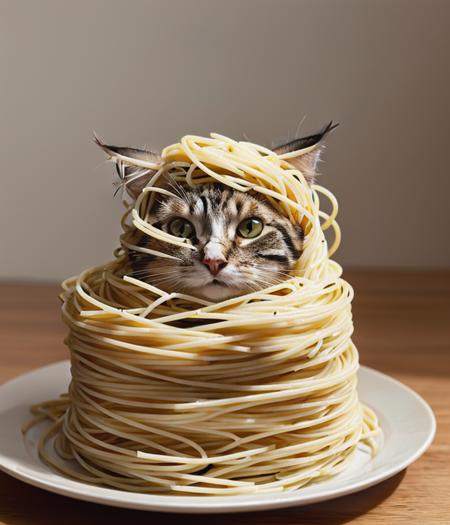 Cat made of spaghetti, perfect composition, masterpiece, best quality, [:cinematic lighting:.35]