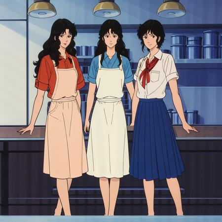 <lora:CATSEYEcp001:0.7>,looking at viewer,smile,full body,cafe,counter,
masterpiece,high quality,
ADDBASE,
3 peoples,
RuiKisugi,1woman,
long hair,wavy hair,black hair,eyelashes,blue eyes,lipstick,
shirt,apron,
ADDCOL,
3 peoples,
HitomiKisugi,1girl,
long hair,black hair,eyelashes,brown eyes,
apron,shirt,
ADDCOL,
3 peoples,
AiKisugi,1girl,
short hair,black hair,black eyes,
school uniform,ribbon,short sleeves,
blue long skirt,