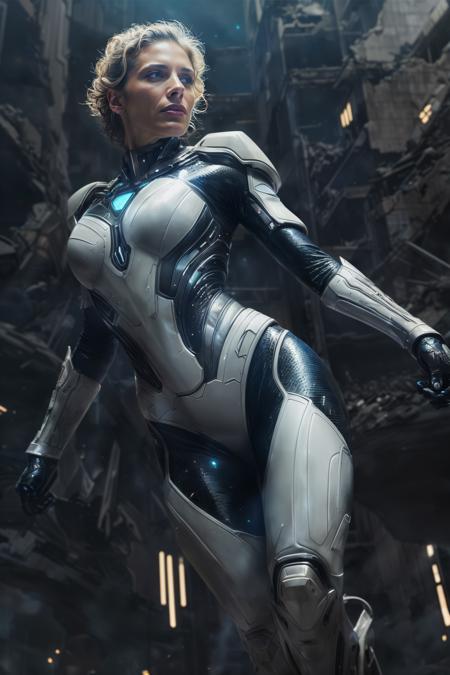 <lora:NeoFuturisticTech:0.6>((beautiful woman)) wearing a neotech armor, sleek, explosive pose, expressionism, movie still, hyper detailed, intricate design, insanely detailed, fine details, scifi, in a destroyed city, frontal illumination, <lora:add_detail:0.6>