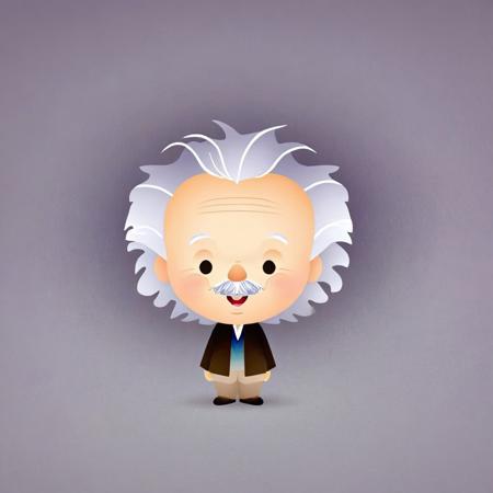 cartoon portrait of Albert Einstein in jmawx style, cute chibi, simple gradient background, full character, smile, detailed facial features   <lora:Jerrod_Maruyama_Style_XL_V4.2-000011:0.9>