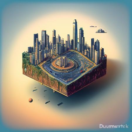 duskametric15 microworlds post apocalyptic isometric cutaway scenery landscape of a city on a venus, vaporwave elements,  postmodern concept art, artstation, 8k,  octane render, vibrant colors, trending on deviantart duskametric15 microworlds