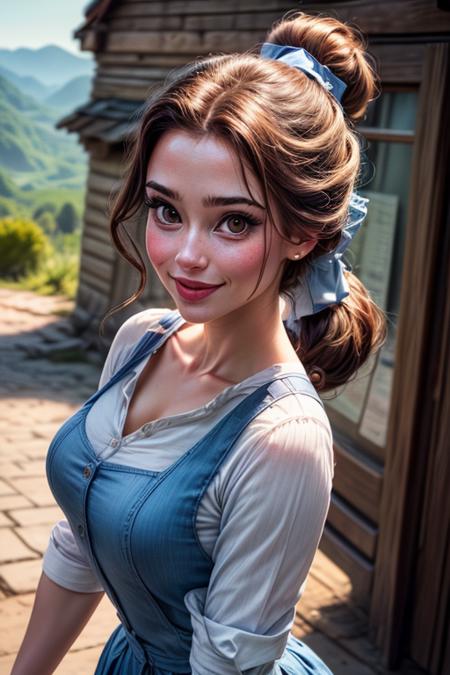 <lora:belle:0.6> belle,1girl, solo, looking at viewer, smile, brown hair, shirt, bow, white shirt, upper body, ponytail, hair bow (masterpiece:1.2), (best quality), (ultra detailed), (8k, 4k, intricate),(full-body-shot:1), (highly detailed:1.2),(detailed face:1.2), (detailed background),detailed landscape, (dynamic angle:1.2), (dynamic pose:1.2), <l <lora:more_details:1>