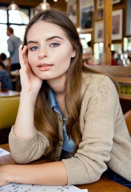 <lora:AliceMarch_SDXL_v1.0:1.25> 
candid photo, medium format 45mm photography of a enchantingly gorgeous, detailed face, detailed body, (((ohwx woman))) sitting at a table quaint rustic french patisserie, shot on a Hasselblad X1D II 50C, extreme bokeh, wearing     Cardigan        Flare jeans     Casual  Beige cardigan with a relaxed fit, high-waisted flare jeans in a light wash, incredible photo accuracy, incredible realism, volumetric lighting, subsurface scattering, breathtaking photography in the (style of Richard Avedon|Platon)