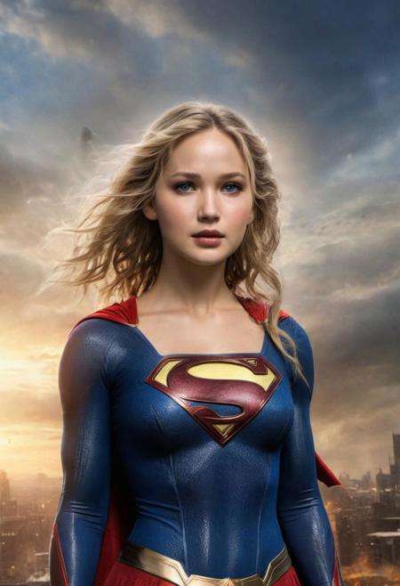 Jennifer Lawrence, breathtaking Supergirl by Luis Royo,, 4k, 8k, best quality, masterpiece, ultra highres, extremely detailed, absurdres, HDR, . award-winning, professional, highly detailed