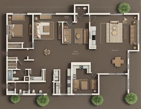 Cream style background,Brown background,Rendering floor plan of the apartment layout,top view,no humans,<lora:qCreamstyle:0.5>,