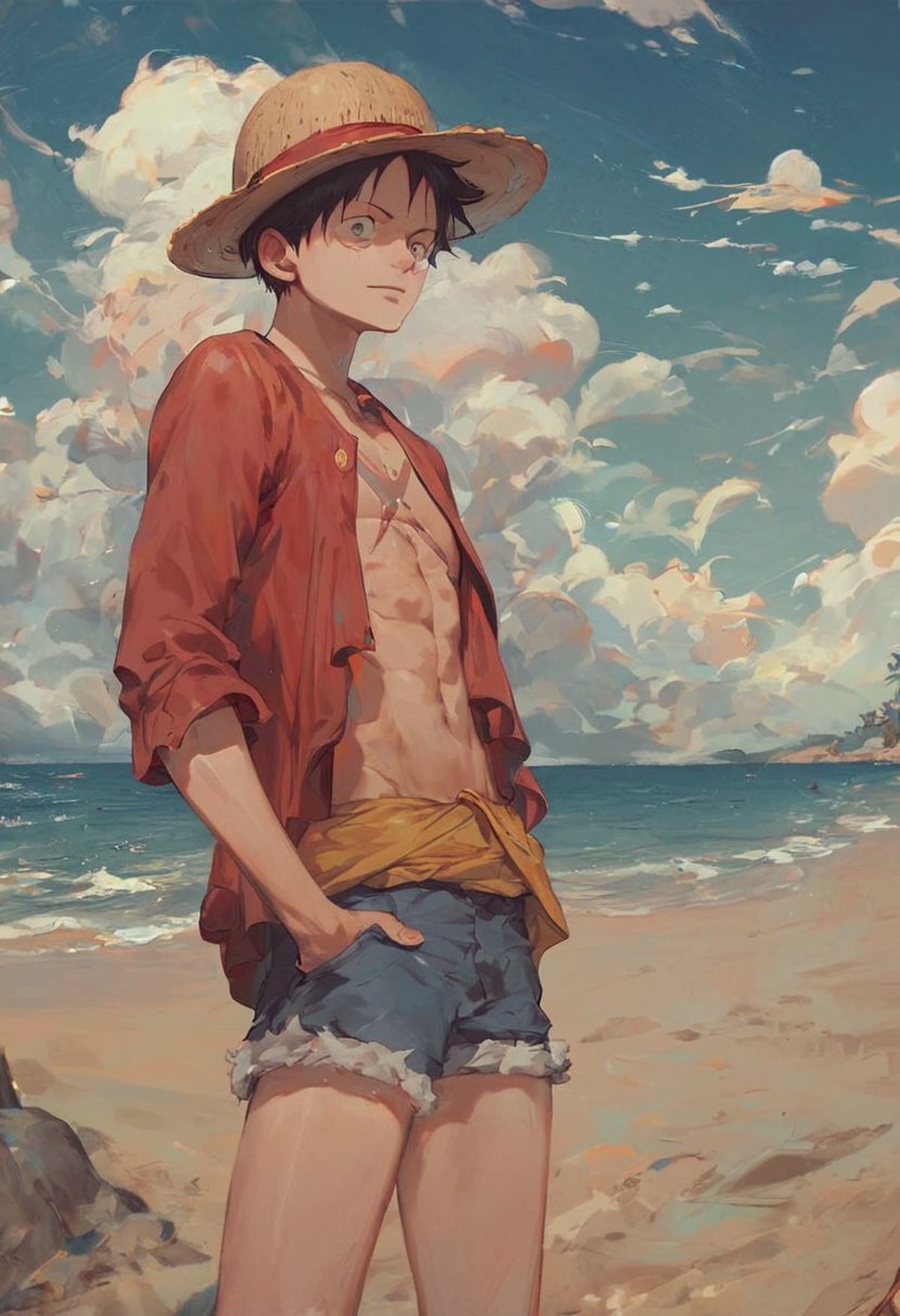 score_9, score_8_up, score_7_up ,score_6_up,  Luffy  in the beach , cap,  ultra detailed background,  best drawing,  maste...