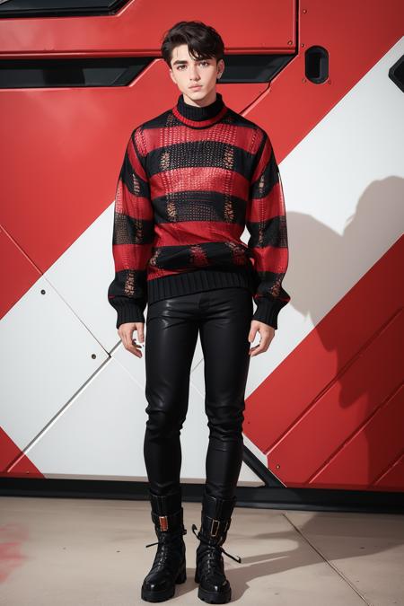 r3dstr1p3, long sleeves, sleeves past wrists, black pants, striped sweater, long sweater