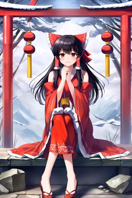 (masterpiece, best quality, highres, anime art style, pixiv), (1girl, solo, hakurei reimu, sitting),  <lora:hakurei_reimu_xl-000050:0.7>