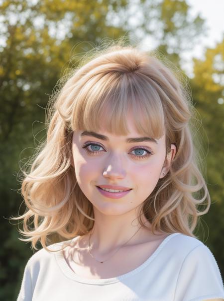 (full colour) portrait of   Imgnpts walking in the park.  mature woman, white tee-shirt, Bright smile. Natural, realistic, (colour:1) photograph, Nikon Z9, Canon 5d,  RAW photo, (high detailed skin:1.2), 8k uhd, dslr, soft lighting, high quality, film grain, Fujifilm XT3.