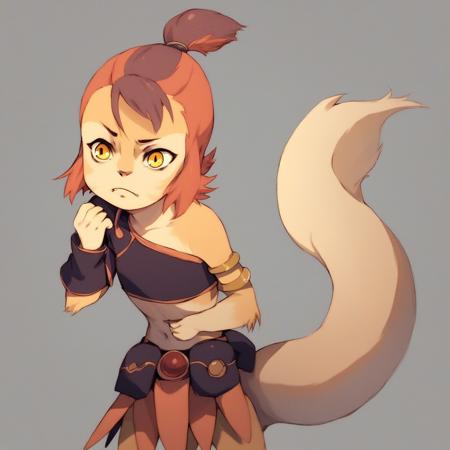 wilykit, multicolored hair,yellow eyes, midriff, tail