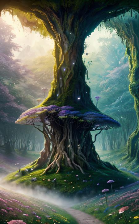concept art (top-quality, 8K, masterpiece:1.3) A photo of a sparkling, giant crystal, rotating slowly, wearing a misty aura, in a mystical cave, taken with a fisheye lens, highly detailed, detailed skin, twilight lighting
(top-quality, 8K, masterpiece:1.3) A photo of a glowing, giant mushroom, standing tall, wearing a delicate vine crown, in an enchanted meadow, taken with a macro lens, highly detailed, detailed skin, soft morning light
 <lora:epi_noiseoffset2:1> . digital artwork, illustrative, painterly, matte painting, highly detailed