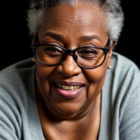 (<lora:add_detail:1>, <lora:weight_slider_v2:2>, <lora:hair_length_slider_v1:-1>),
realistic portrait photograph of an ordinary ((elderly black woman)) laughing hysterically, (masterpiece, best quality), sharp focus, (high detailed elderly skin:1.2), hyper realistic, lifelike texture, (highly detailed face and body), (detailed pupils), ultra high res, best shadow, (detailed hands), (beautiful natural ligthing), perfect mouth and teeth, wrinkles, sagging skin, (casual clothes), skin pores, beautiful moles, adjusting glasses, old, elderly, saggy,