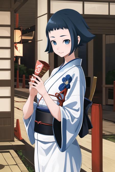 masterpiece, best quality, ultra-detailed, Sawai Riko, short hair, blue hair, blue eyes,  yukata, japanese festival