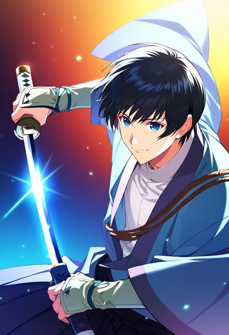 sojirou seta, black hair, blue eyes,1boy, 