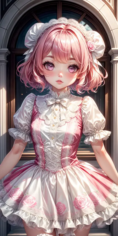 Hot Pink and Ivory Satin and Organza Floral Print Dress