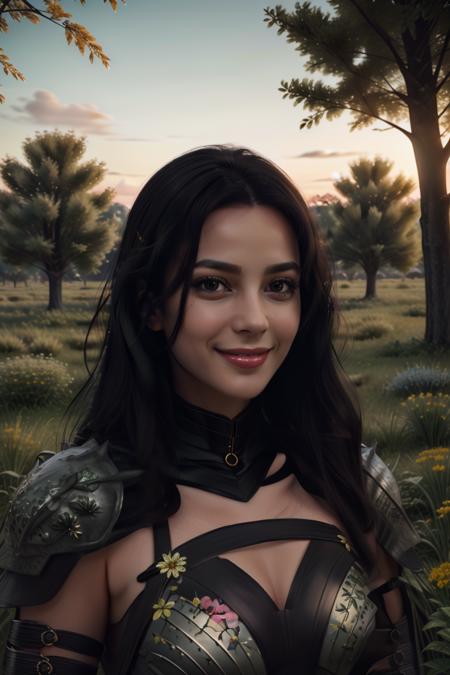 (beautiful charming girl:1.6), afternoon in a fantasy ultra realistic highly extremely detailed enchanted ((colorful meadow:1.6)) with (highly realistic very detailed colorful trees, plants and glowing flowers:1.8),((glowing colorful butterflies:1.2)),(crystal clear reflective lake:1.4) (highly detailed black armor:1.4) (((masterpiece))), (((best quality))), 8k,4k, epiCPhoto OverallDetail <lora:HXarmour_078:1> HXarmour, looking at viewer, sharp focus, (vivid colors:1.2), ((hyperrealistic:1.4)), ((photorealistic:1.4)), highres, highly detailed, perfect eyes, perfect nose, lips, ultra texture resolution, (highly detailed skin texture:1.3), perfect detailed shiny (long black hair:1.6), ((full body view:0.8)), (delicate smile:1.4), ultra sharpness image, ultra detailed, realistic crisp colors