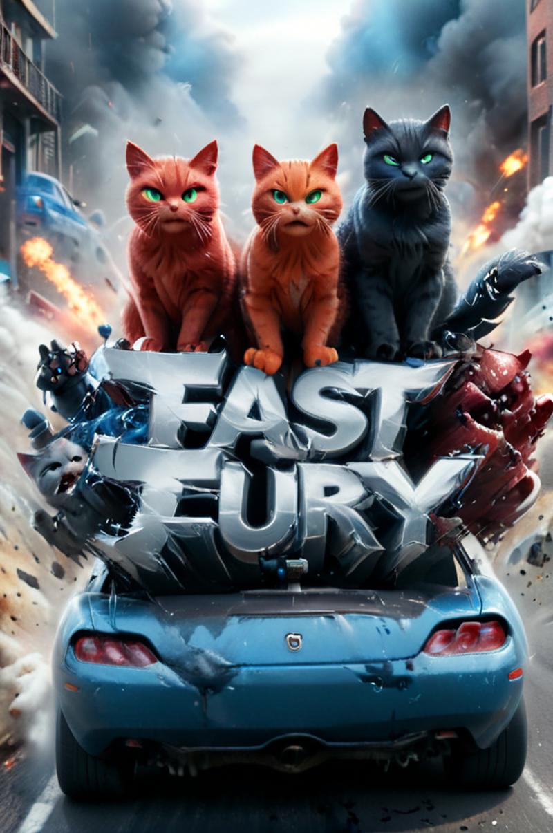 Fast and Furious 8 Movie Poster with Three Cats on a Car