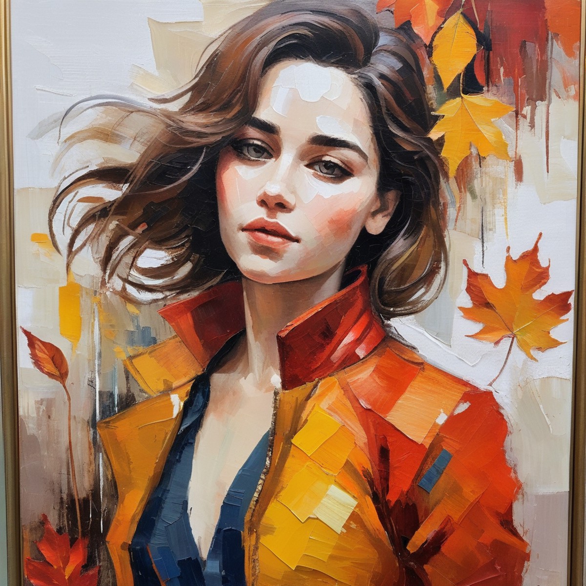 (Abstract) sketch of a woman in the fall season, oil on canvas, ,emxclrke,  <lora:emclarke_juggerX_xl_2_st_wocap-emxclrke-...