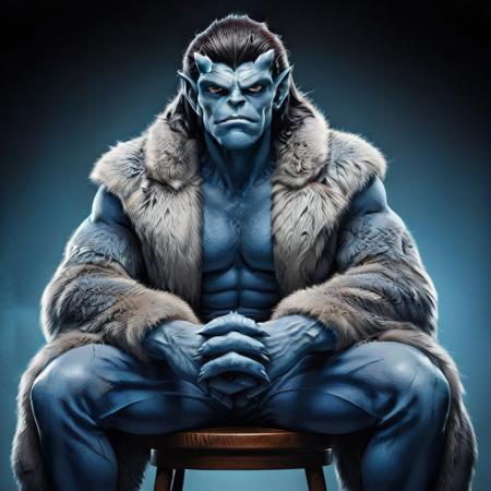 gargoyles_comic, sitting on a chair, furcoat, evang, detailed face, detailed hair