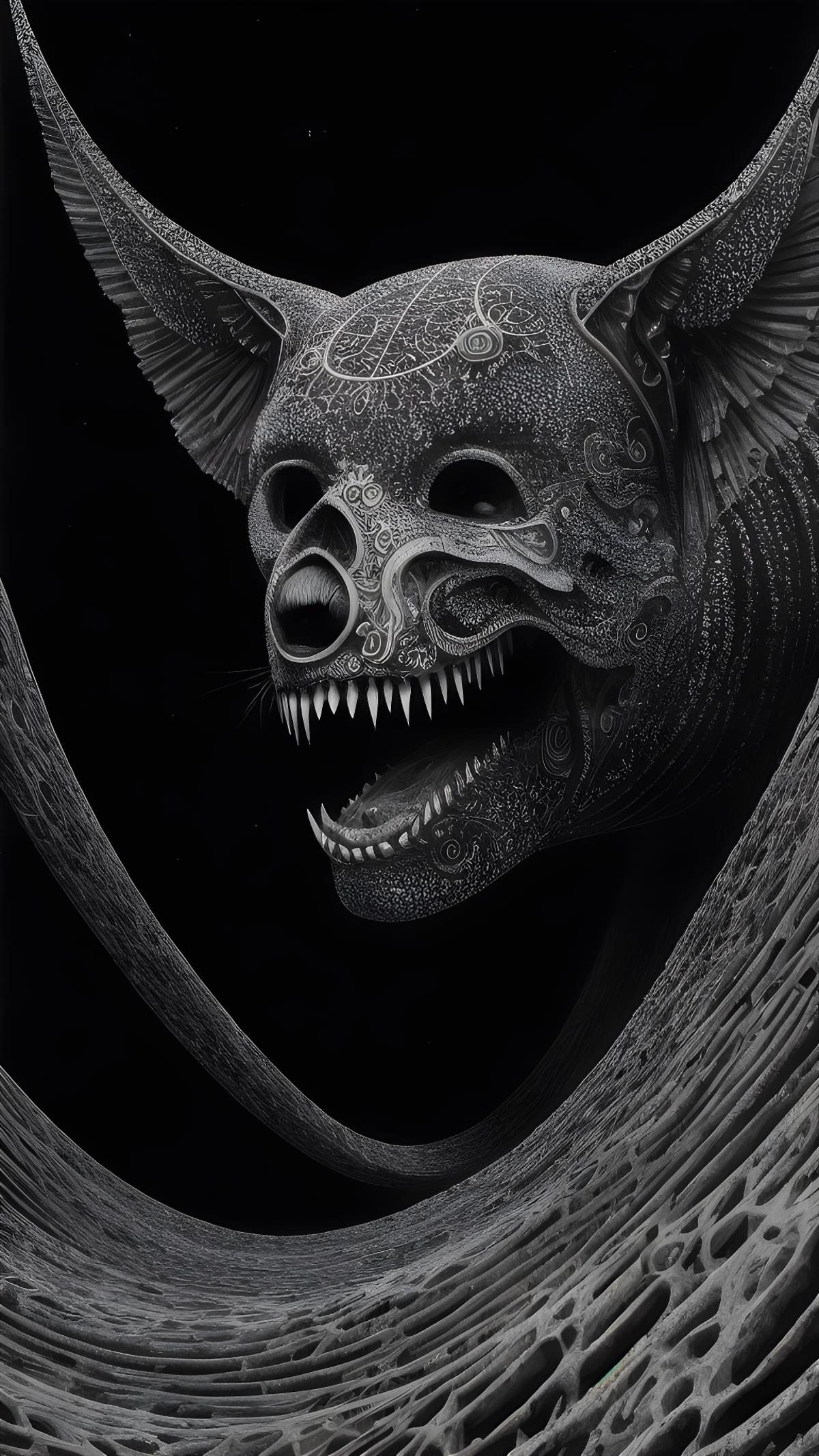 A Dark and Artistic Drawing of a Bear's Head with a Skull Face