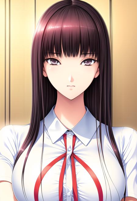 Simple White Background,
red ribbon, school uniform,white shirt,short sleeves,skirt,
<lora:Sonobe_Sora_NingenDebris-KK77-V1:0.7>,
Black_Hair,Black_Eyes,blunt bangs, long hair, 
<lora:Oda_Non_Style-KK77-V2:0.3>,<lora:more_details:0.1>,
1 girl, 20yo,Young female,Beautiful Finger,Beautiful long legs,Beautiful body,Beautiful Nose,Beautiful character design, perfect eyes, perfect face,expressive eyes,perfect balance,
looking at viewer,(Focus on her face),closed mouth, (innocent_big_eyes:1.0),(Light_Smile:0.3),
official art,extremely detailed CG unity 8k wallpaper, perfect lighting,Colorful, Bright_Front_face_Lighting,White skin,
(masterpiece:1.0),(best_quality:1.0), ultra high res,4K,ultra-detailed,
photography, 8K, HDR, highres, absurdres:1.2, Kodak portra 400, film grain, blurry background, bokeh:1.2, lens flare, (vibrant_color:1.2),professional photograph,
(Beautiful,large_Breasts:1.4), (beautiful_face:1.5),(narrow_waist),