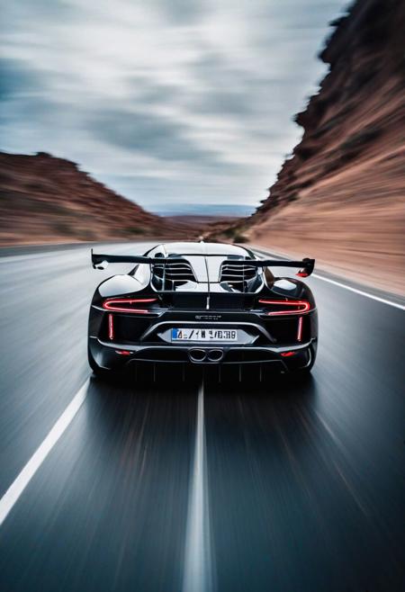 Capture the exhilarating speed of a high-performance car in motion. Emphasize the (dynamic:1.3) energy and (sleek:1.2) design as it zooms through the frame. Utilize a (long exposure:1.4) technique to create a stunning motion blur effect, highlighting the sense of speed and adrenaline. Inspired by the works of (Gustav Willeit:1.3) and (Larry Chen:1.2).