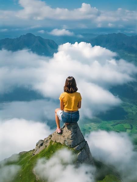 realistic, aerial photography, 1girl, close up, sitting, holding ball, cloud, <lora:ap1-000024:0.8>