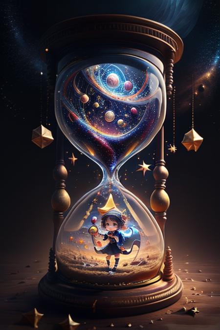 (1 little girl), cute, uniform school, Wide Shot, galaxy, stars, Hourglass, masterpiece, high detailed, high quality,  <lora:Hourglass_Sora:0.9>