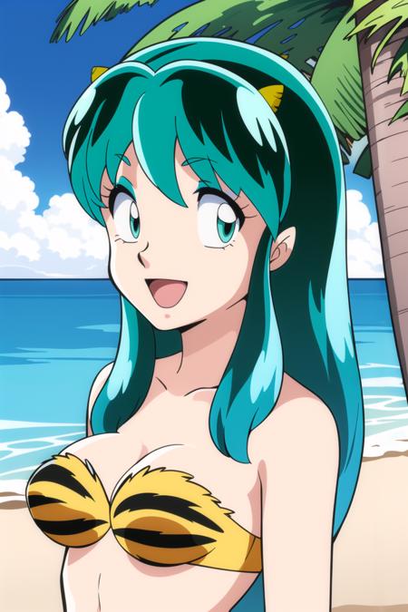 masterpiece, lum,
1girl:1.2, solo:1.2,
medium breasts, bikini, tiger print, :d, beach, ocean,
facing viewer, looking at viewer, portrait, arms behind back,
<lora:lum v1.2>