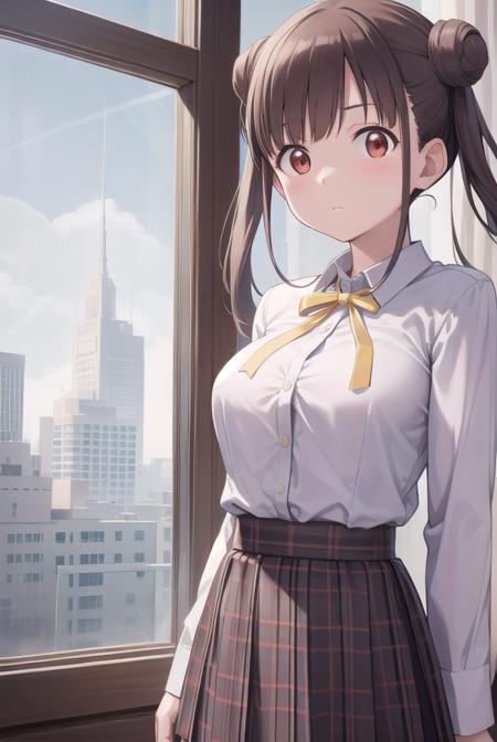 chiyokosonoda, <lyco:chiyokosonoda-lyco-nochekaiser:1>,
chiyoko sonoda, brown hair, (red eyes:1.5), hair bun, long hair, double bun, sidelocks,
BREAK brown skirt, buttons, collared shirt, dress shirt, miniskirt, neck ribbon, plaid, plaid skirt, pleated skirt, ribbon, school uniform, shirt, skirt, white shirt, yellow ribbon,
BREAK indoors, classroom,
BREAK looking at viewer, cowboy shot,
BREAK <lyco:GoodHands-beta2:1>, (masterpiece:1.2), best quality, high resolution, unity 8k wallpaper, (illustration:0.8), (beautiful detailed eyes:1.6), extremely detailed face, perfect lighting, extremely detailed CG, (perfect hands, perfect anatomy),