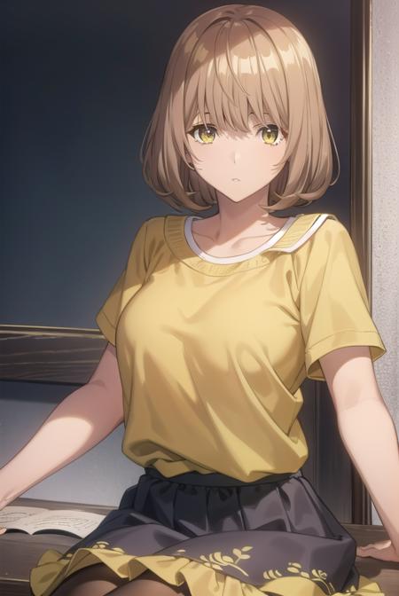 aokiyuriko, <lyco:aokiyuriko-lyco-nochekaiser:1>, 
aoki yuriko, short hair, brown hair, bangs, (yellow eyes:1.5), glasses,
BREAK skirt, shirt, short sleeves, pantyhose, black pantyhose, frills,
BREAK looking at viewer, 
BREAK indoors,
BREAK <lyco:GoodHands-beta2:1>, (masterpiece:1.2), best quality, high resolution, unity 8k wallpaper, (illustration:0.8), (beautiful detailed eyes:1.6), extremely detailed face, perfect lighting, extremely detailed CG, (perfect hands, perfect anatomy),